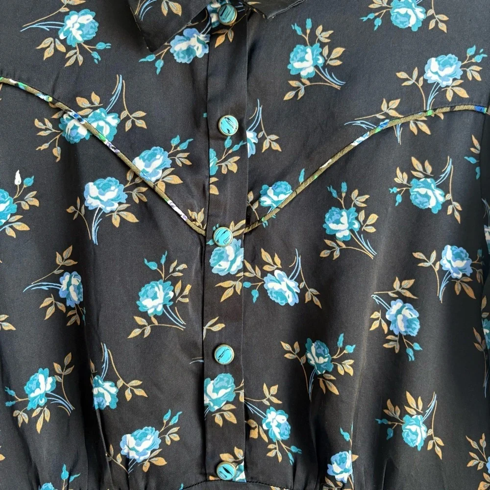 Sandro Paris Black Floral Button-Front Satin Dress- Size 38 (US 6) 100% Viscose - Picture 10 of 14
